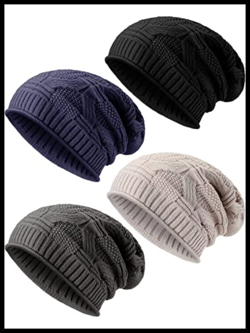 Knit Beanie Hats 4 Pcs Slouchy Winter Caps Lightweight Warm